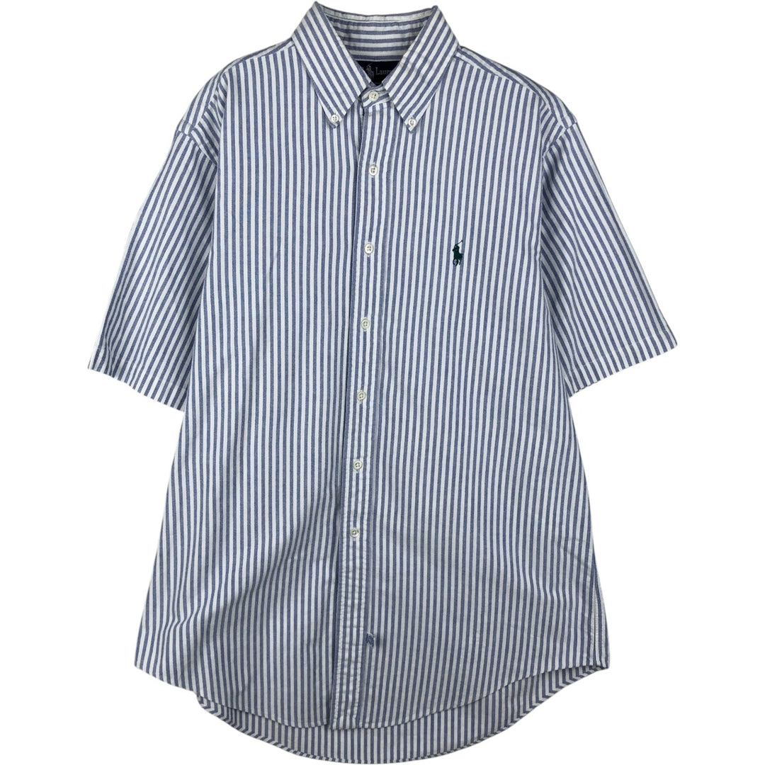 Ralph Lauren short sleeve button down striped shirt, men's size L cotton white type Vintage Second Hand