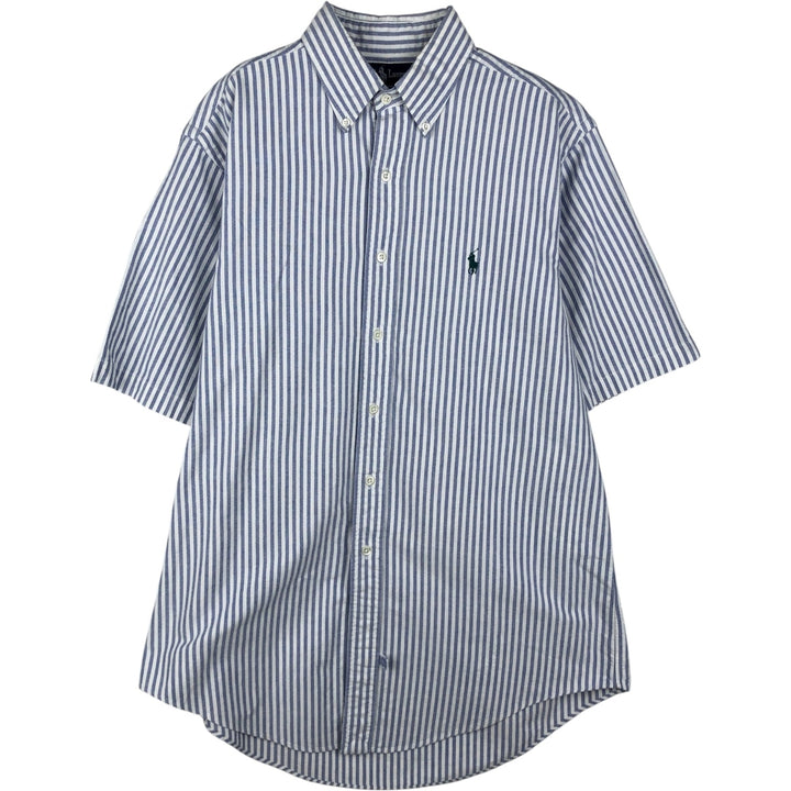 Ralph Lauren short sleeve button down striped shirt, men's size L cotton white type Vintage Second Hand