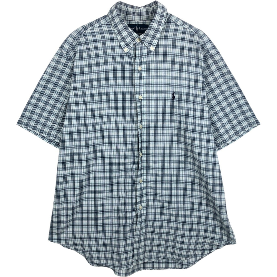 Ralph Lauren Classic Fit Short Sleeve Button Down Check Shirt Men's XL cotton Blue type light blue Vintage Second Hand