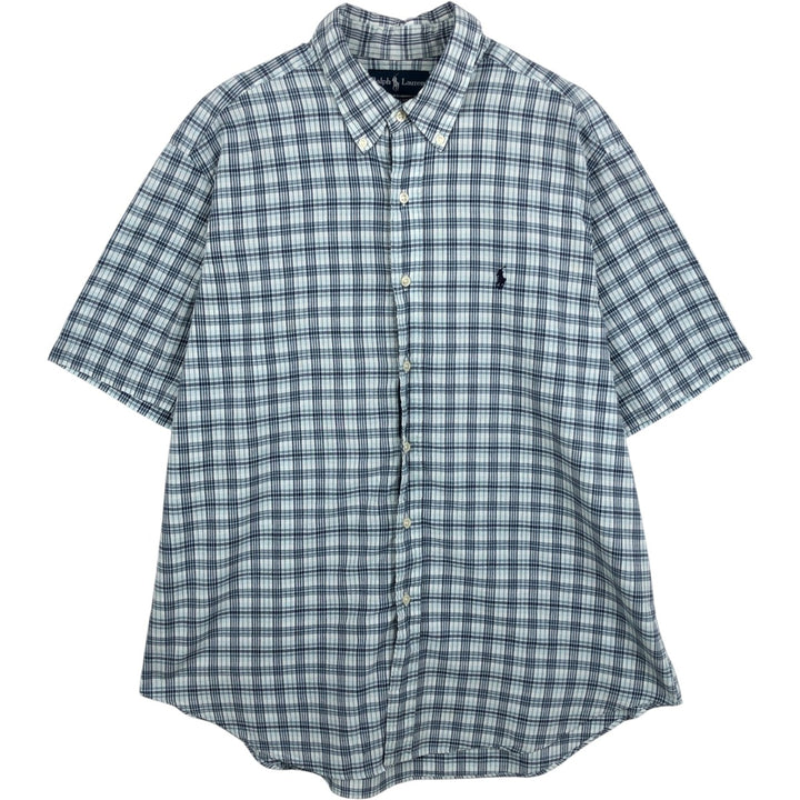 Ralph Lauren Classic Fit Short Sleeve Button Down Check Shirt Men's XL cotton Blue type light blue Vintage Second Hand