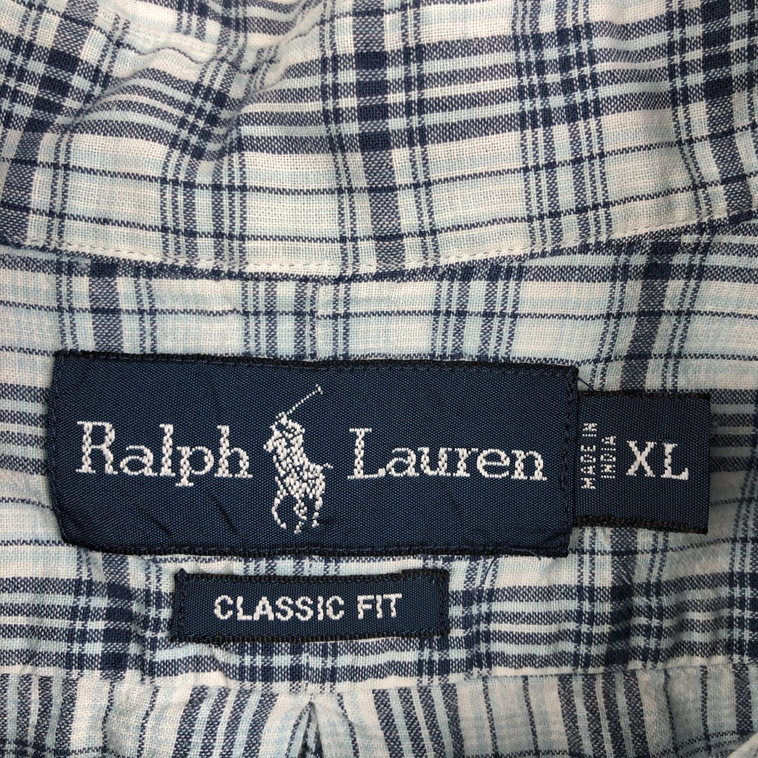 Ralph Lauren Classic Fit Short Sleeve Button Down Check Shirt Men's XL cotton Blue type light blue Vintage Second Hand