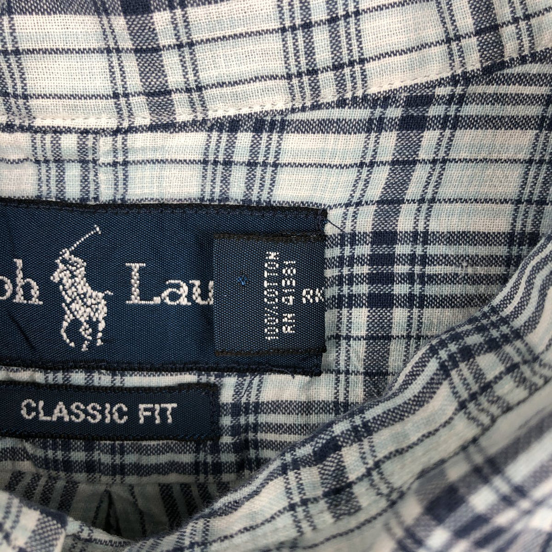 Ralph Lauren Classic Fit Short Sleeve Button Down Check Shirt Men's XL cotton Blue type light blue Vintage Second Hand