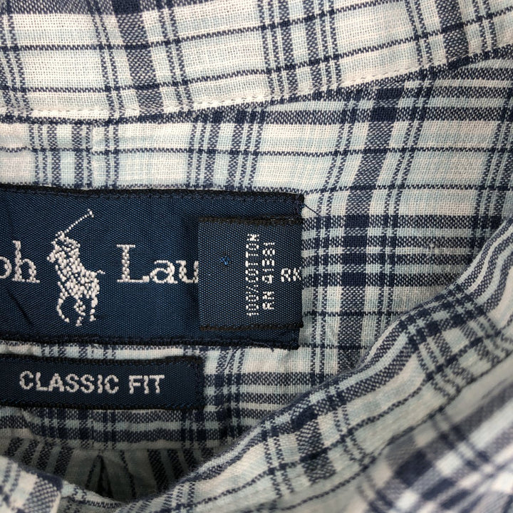 Ralph Lauren Classic Fit Short Sleeve Button Down Check Shirt Men's XL cotton Blue type light blue Vintage Second Hand