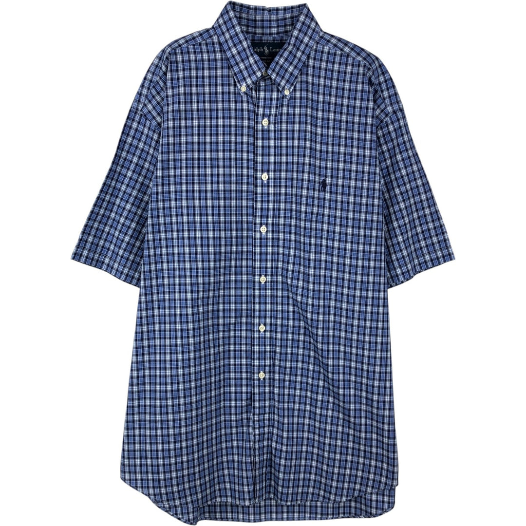 Ralph Lauren BLAKE short sleeve button down check shirt, men's size L cotton blue type Vintage Second Hand