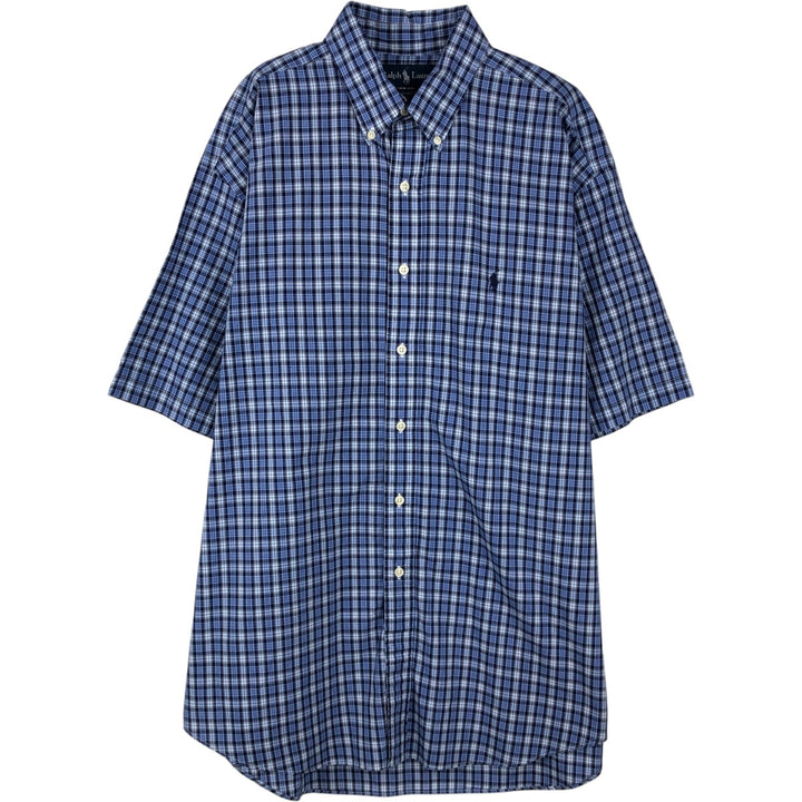 Ralph Lauren BLAKE short sleeve button down check shirt, men's size L cotton blue type Vintage Second Hand