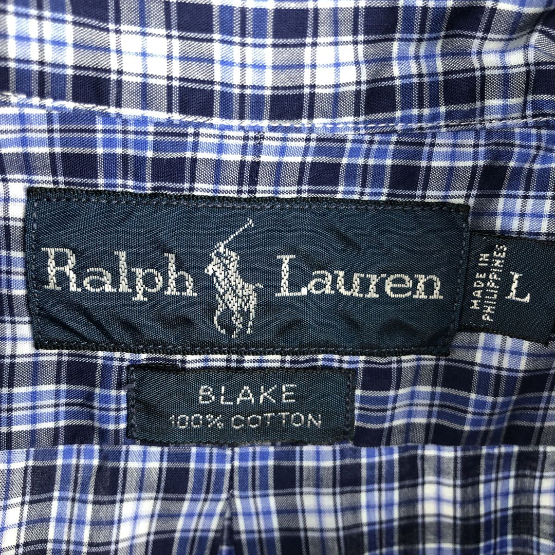 Ralph Lauren BLAKE short sleeve button down check shirt, men's size L cotton blue type Vintage Second Hand