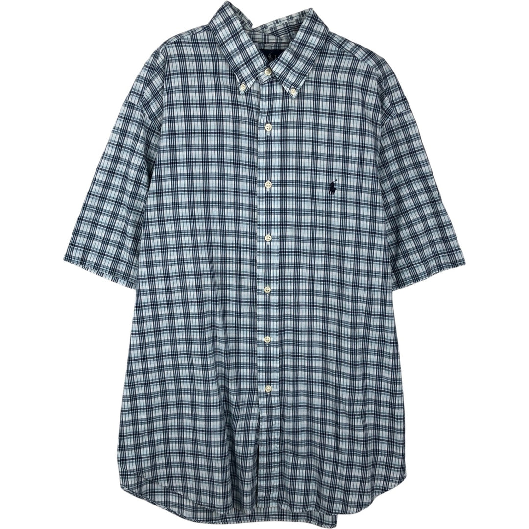 Ralph Lauren Classic Fit Short Sleeve Button Down Check Shirt Men's XL cotton Blue type light blue Vintage Second Hand