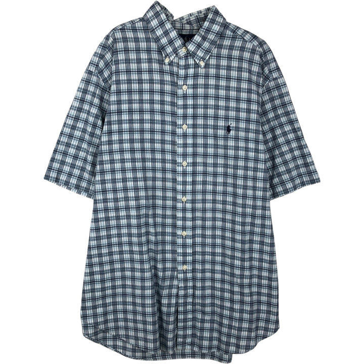 Ralph Lauren Classic Fit Short Sleeve Button Down Check Shirt Men's XL cotton Blue type light blue Vintage Second Hand