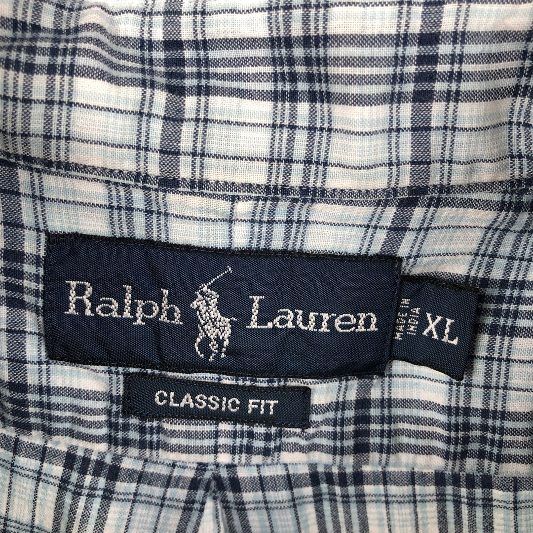 Ralph Lauren Classic Fit Short Sleeve Button Down Check Shirt Men's XL cotton Blue type light blue Vintage Second Hand