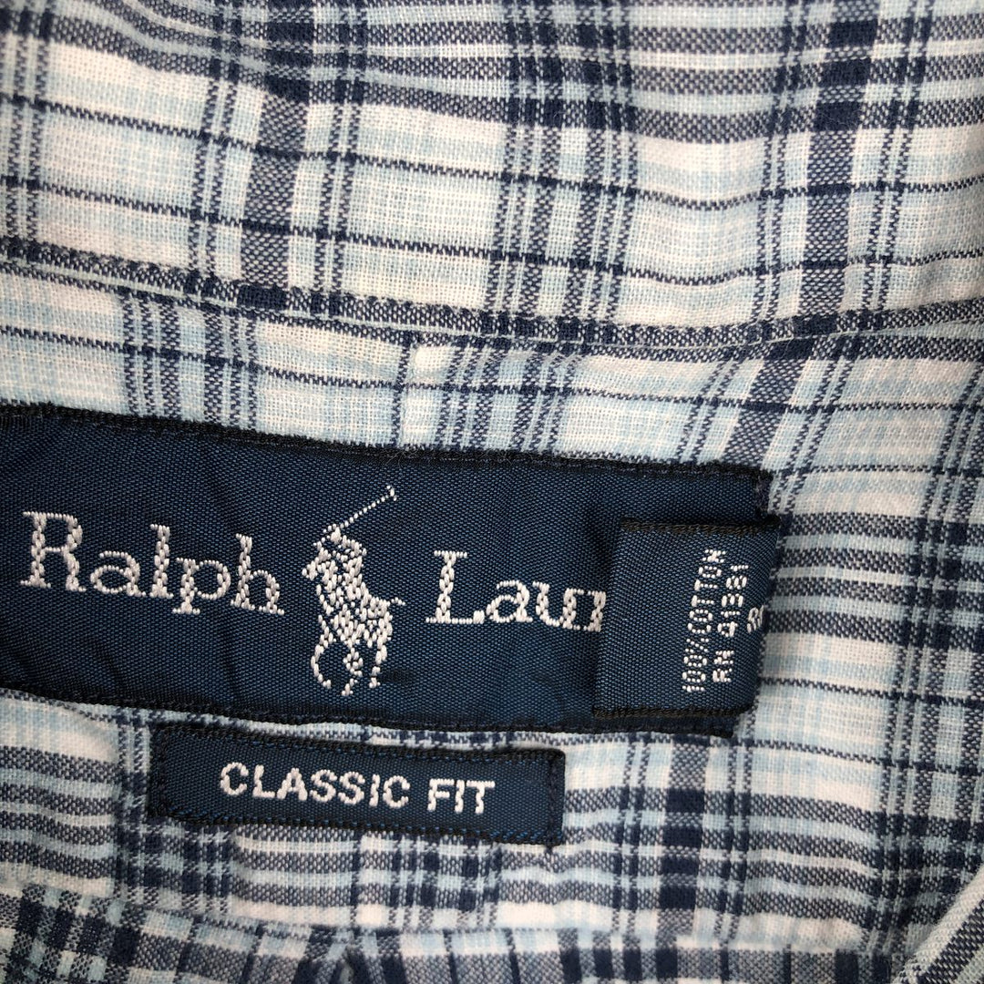 Ralph Lauren Classic Fit Short Sleeve Button Down Check Shirt Men's XL cotton Blue type light blue Vintage Second Hand