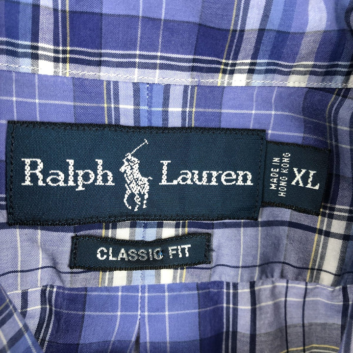 Ralph Lauren Classic Fit Short Sleeve Button Down Check Shirt Men's XL cotton blue type Vintage Second Hand
