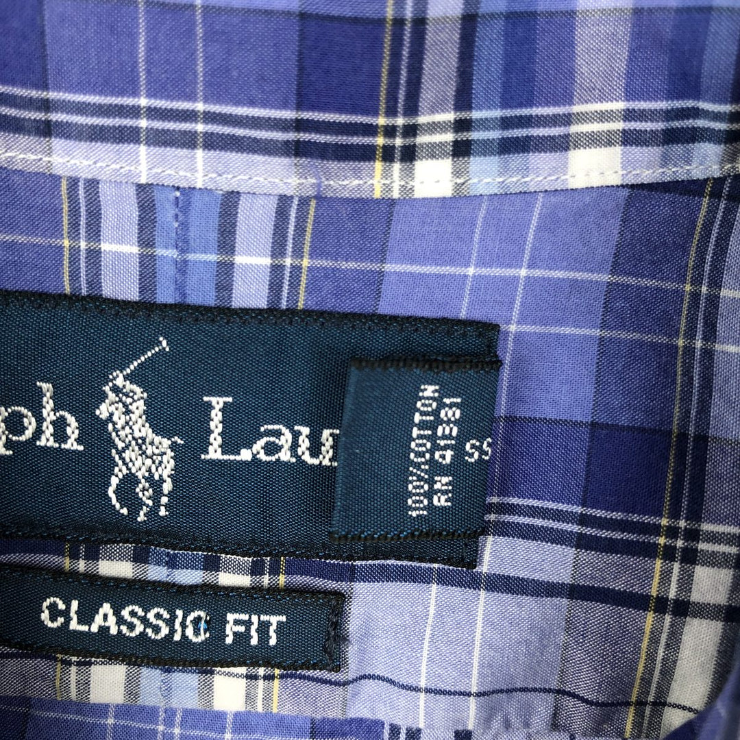 Ralph Lauren Classic Fit Short Sleeve Button Down Check Shirt Men's XL cotton blue type Vintage Second Hand
