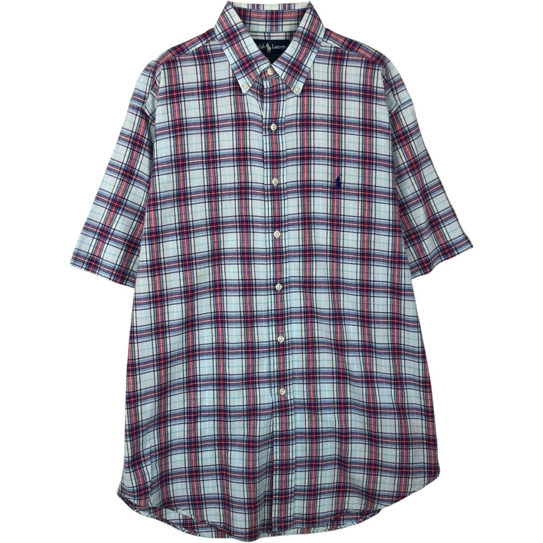 Ralph Lauren BLAKE short sleeve button down check shirt, men's size M cotton Blue type light blue Vintage Second Hand