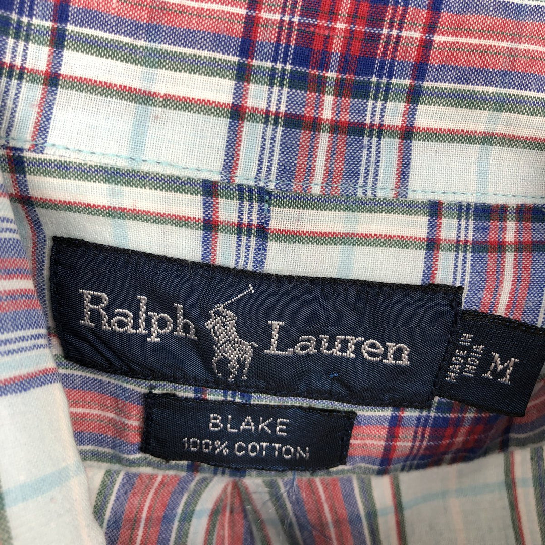 Ralph Lauren BLAKE short sleeve button down check shirt, men's size M cotton Blue type light blue Vintage Second Hand