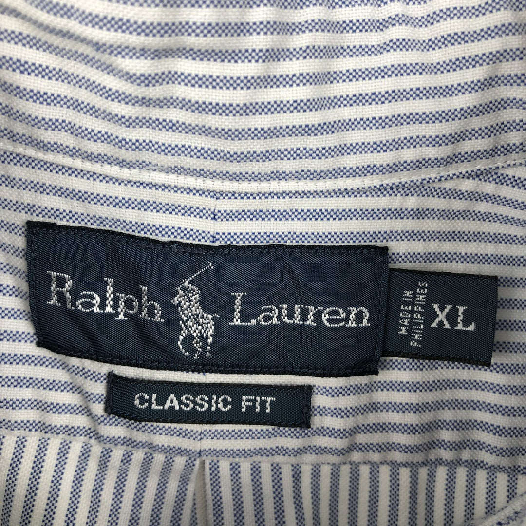 Ralph Lauren Classic Fit Short Sleeve Button Down Striped Shirt Men's XL cotton white type Vintage Second Hand