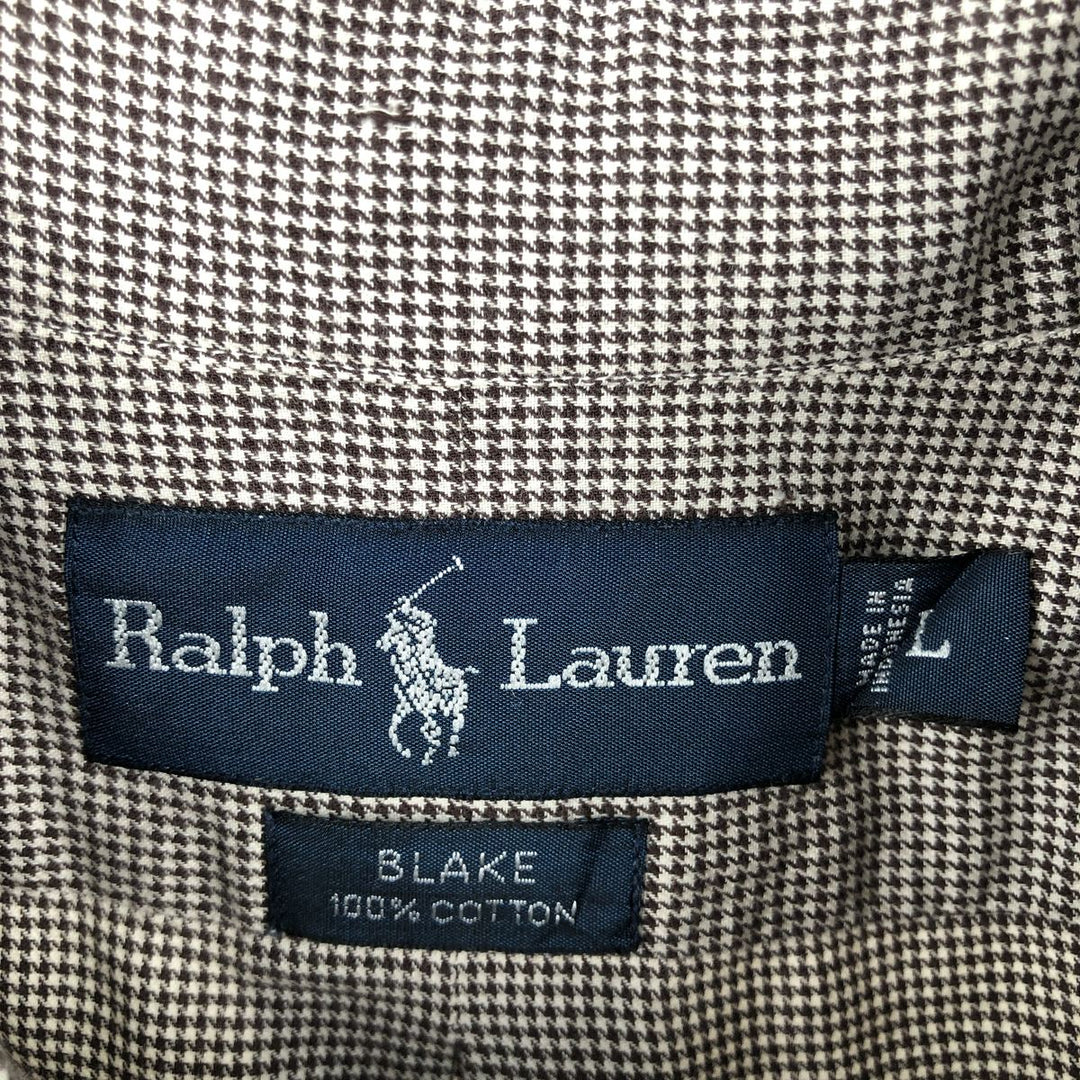 Ralph Lauren BLAKE Houndstooth Pattern Short-Sleeve Button-Down Shirt, Men's Size L (approx.) cotton white type Vintage Second Hand