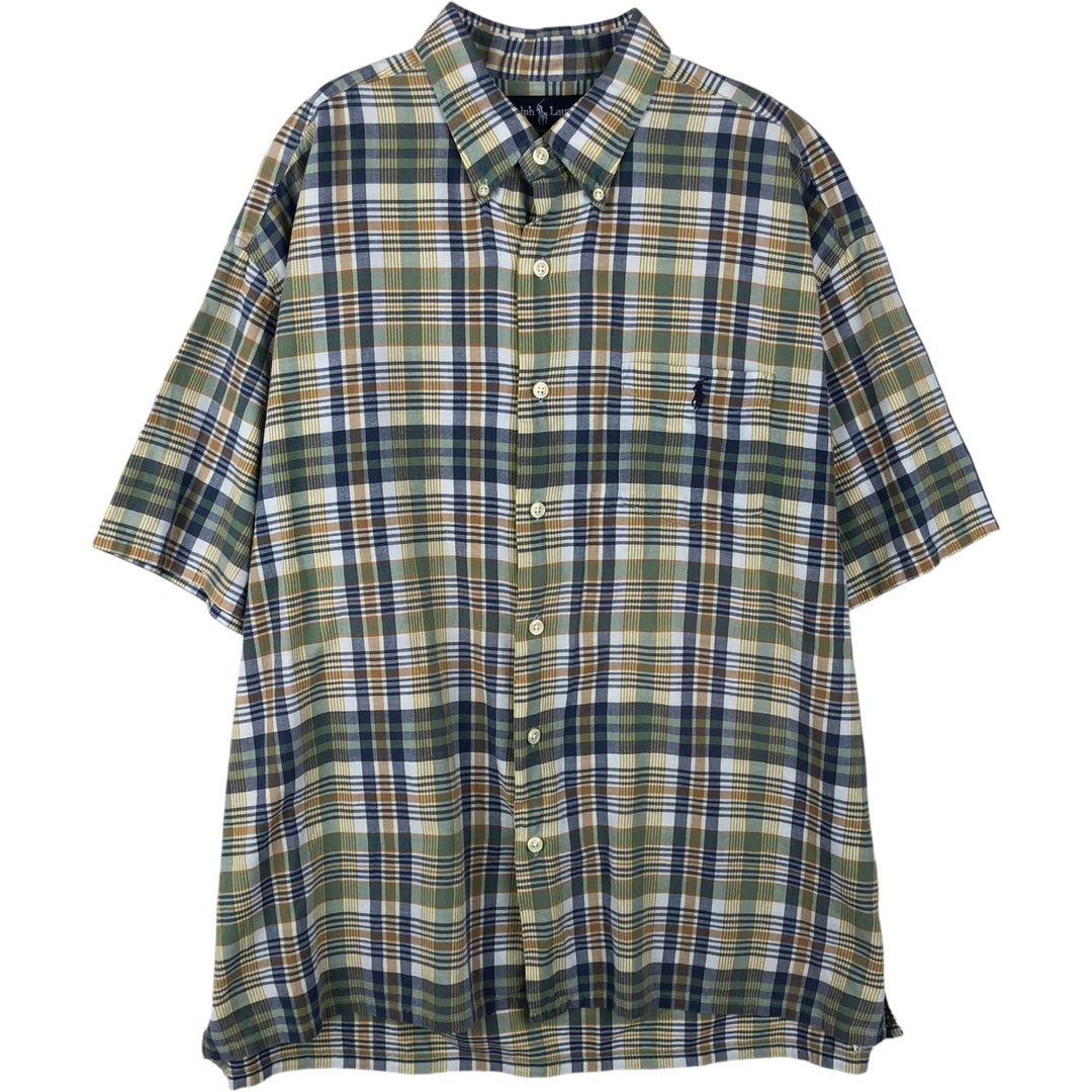 Ralph Lauren GREGGOR short sleeve button down check shirt box shirt men's XL size cotton navy blue type Vintage Second Hand