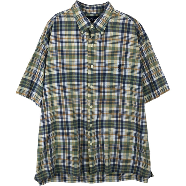 Ralph Lauren GREGGOR short sleeve button down check shirt box shirt men's XL size cotton navy blue type Vintage Second Hand