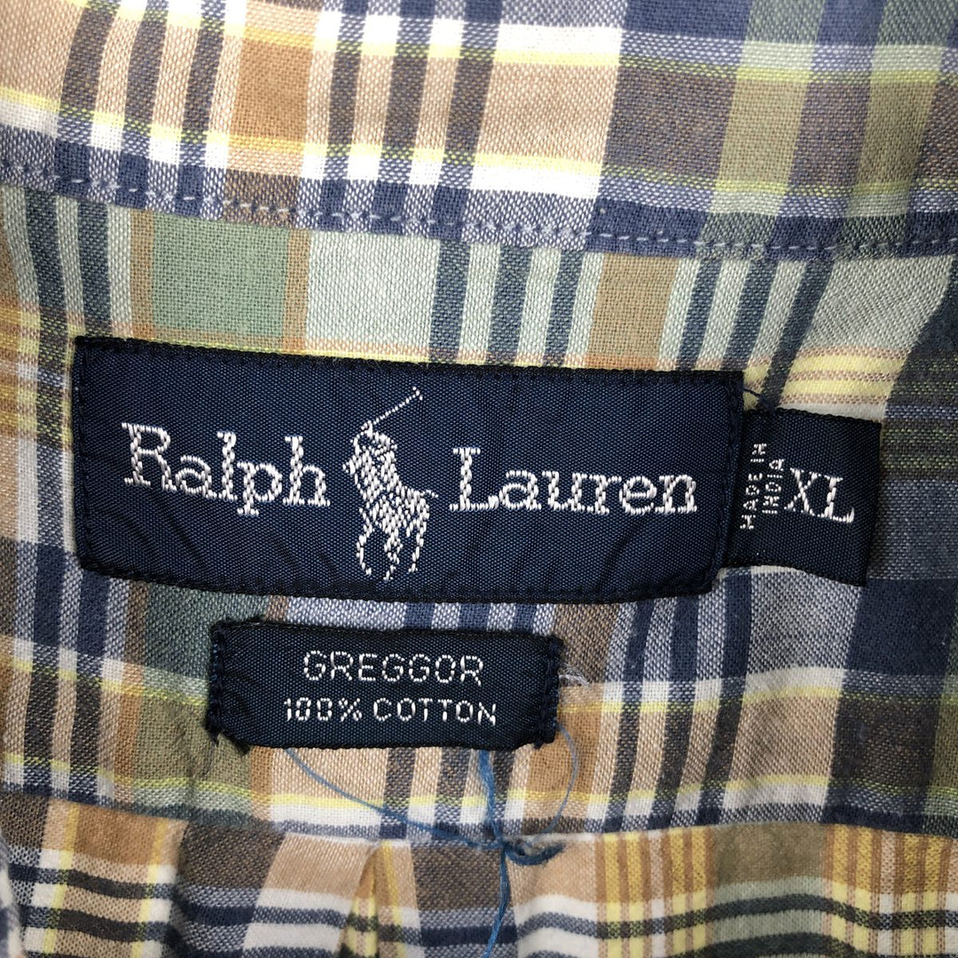 Ralph Lauren GREGGOR short sleeve button down check shirt box shirt men's XL size cotton navy blue type Vintage Second Hand