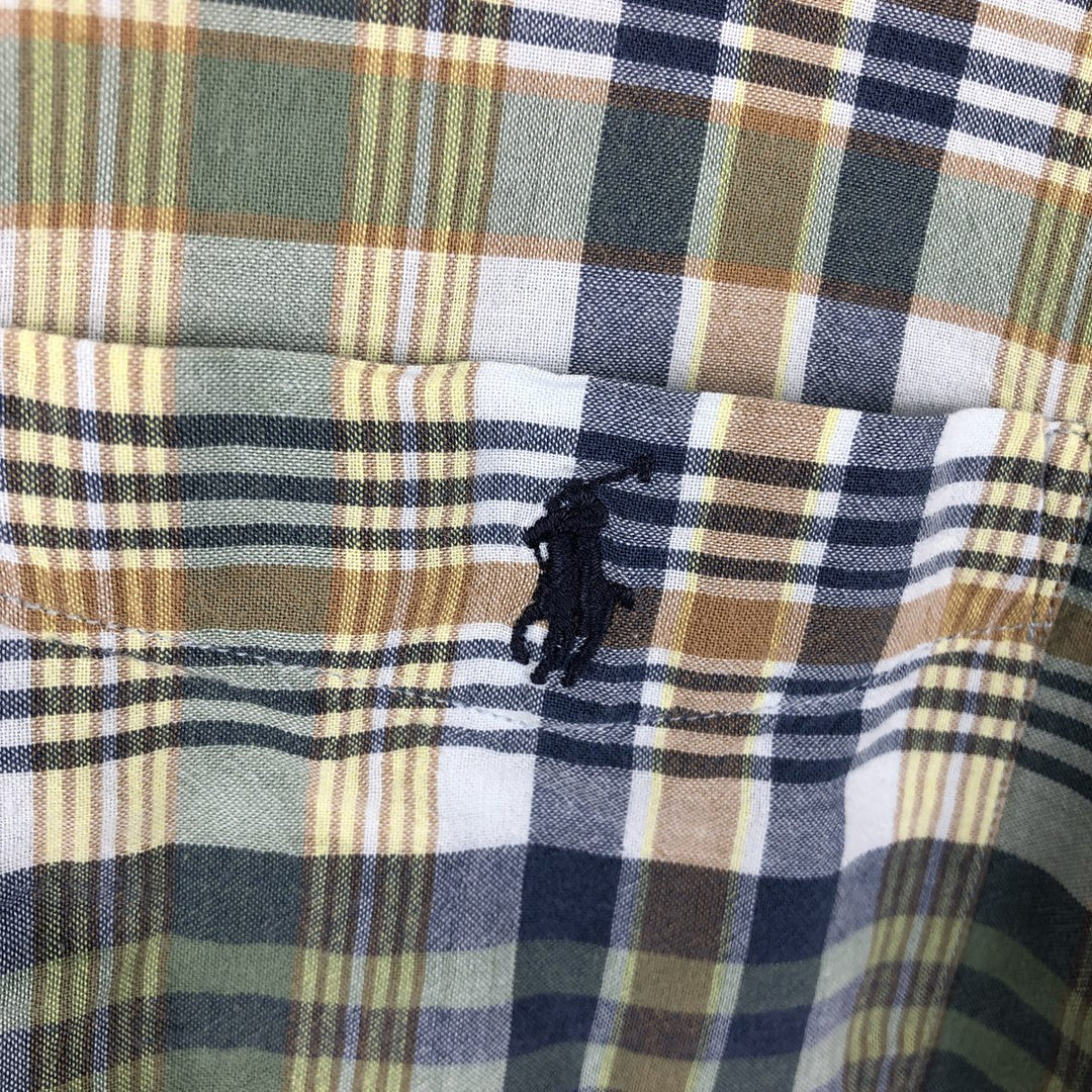 Ralph Lauren GREGGOR short sleeve button down check shirt box shirt men's XL size cotton navy blue type Vintage Second Hand