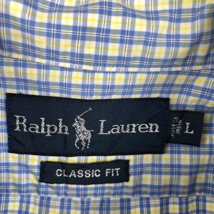 Ralph Lauren Classic Fit Short Sleeve Button Down Check Shirt Men's Size L cotton white type Vintage Second Hand
