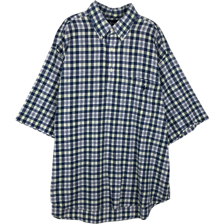 Ralph Lauren PURCELL pullover short-sleeved button-down check shirt, men's size XL (approx.) cotton navy blue type Vintage Second Hand