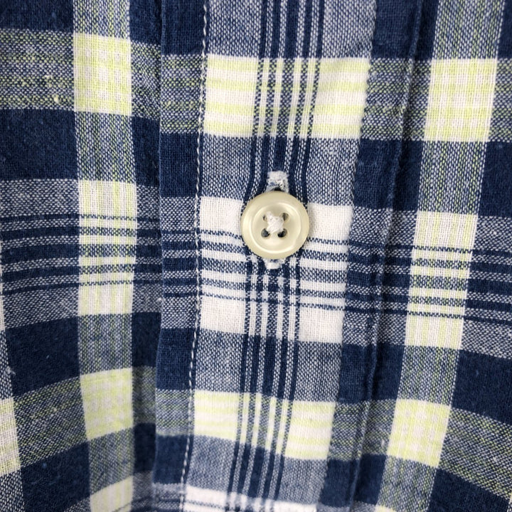 Ralph Lauren PURCELL pullover short-sleeved button-down check shirt, men's size XL (approx.) cotton navy blue type Vintage Second Hand