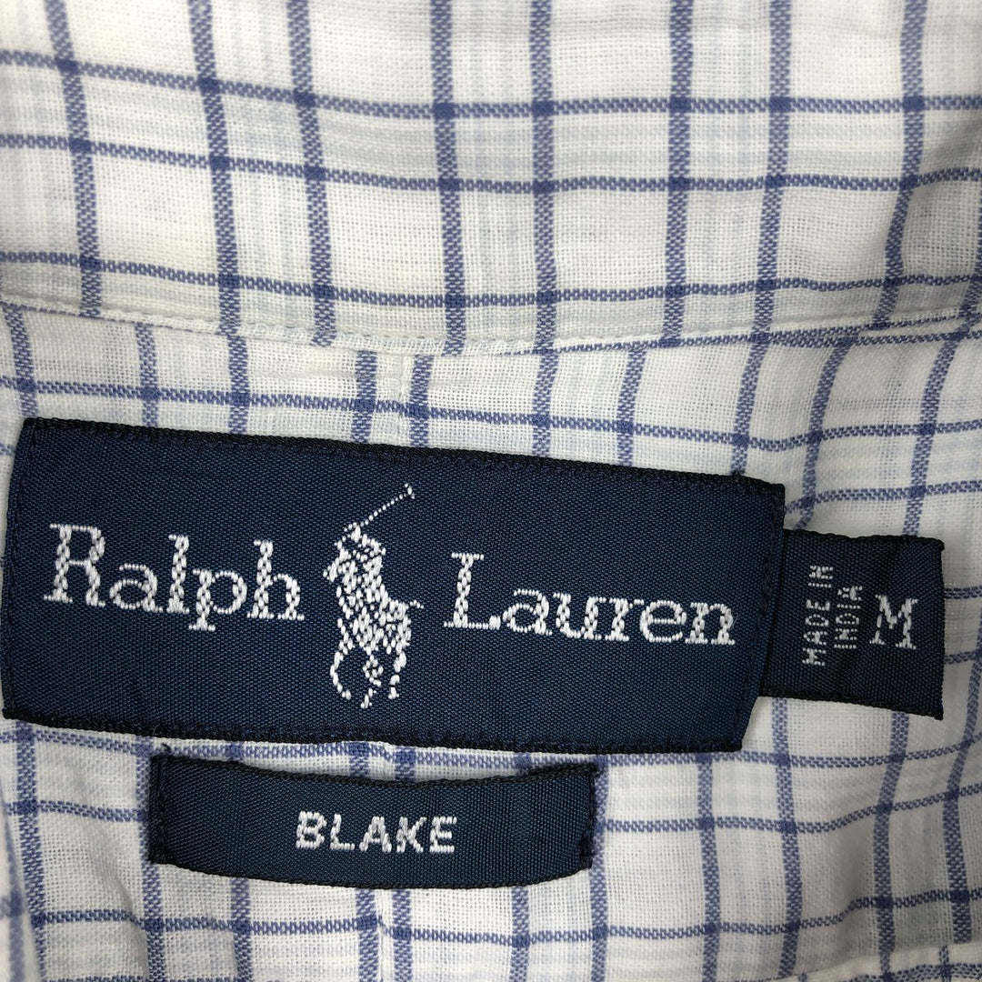 Ralph Lauren BLAKE short sleeve button down check shirt, men's size M cotton white type Vintage Second Hand