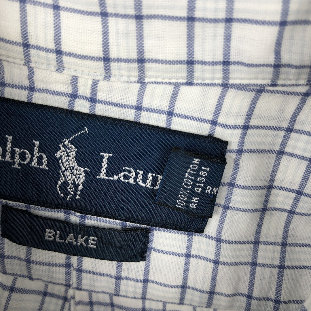 Ralph Lauren BLAKE short sleeve button down check shirt, men's size M cotton white type Vintage Second Hand