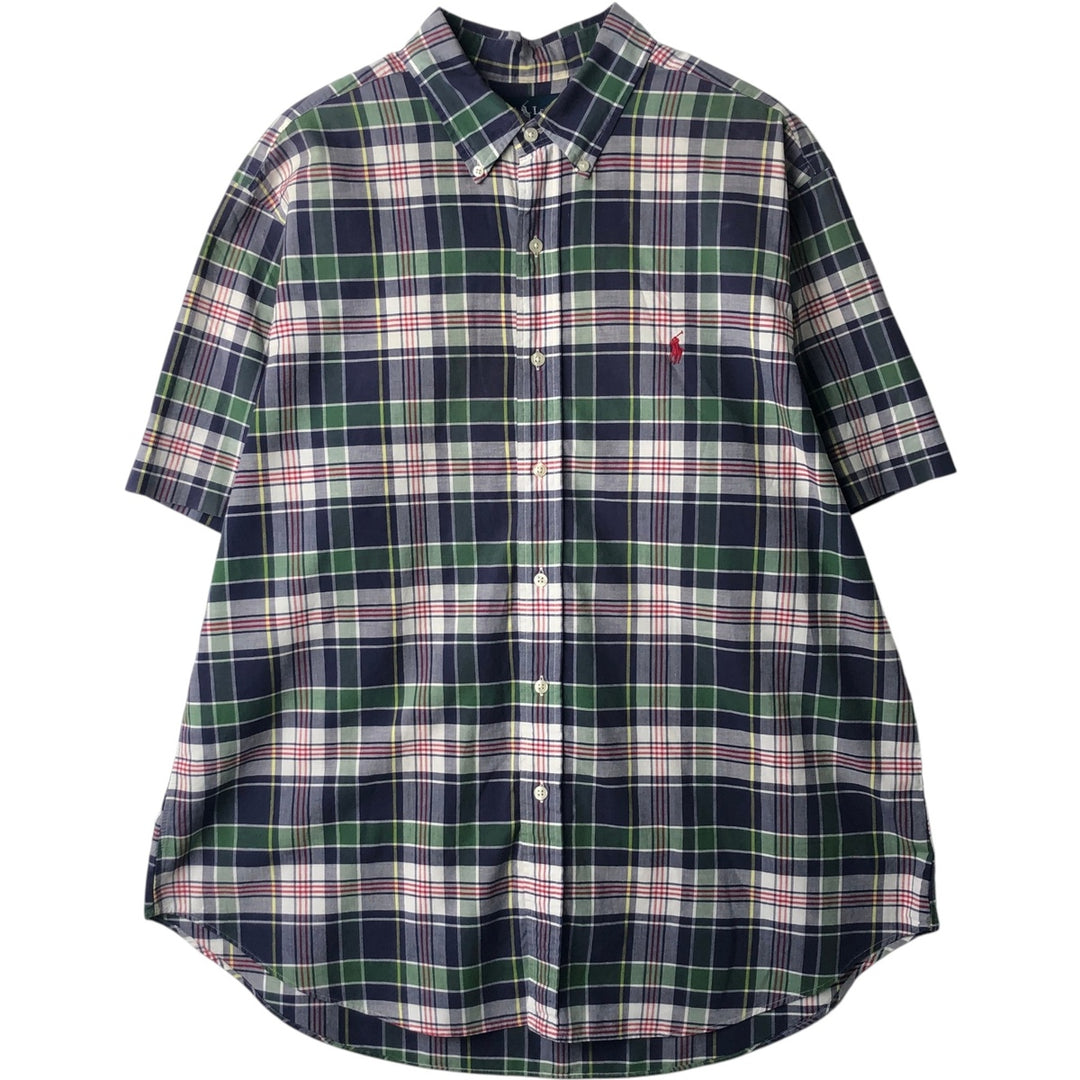 Ralph Lauren Classic Fit short sleeve button down check shirt, men's size XL cotton navy blue type Vintage Second Hand