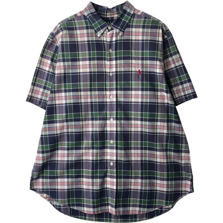 Ralph Lauren Classic Fit short sleeve button down check shirt, men's size XL cotton navy blue type Vintage Second Hand