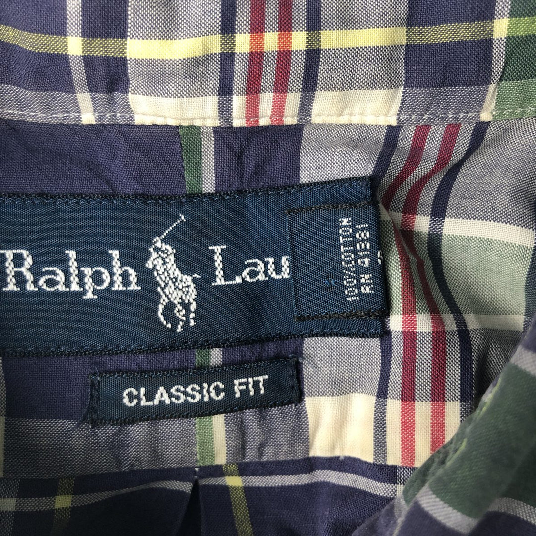 Ralph Lauren Classic Fit short sleeve button down check shirt, men's size XL cotton navy blue type Vintage Second Hand