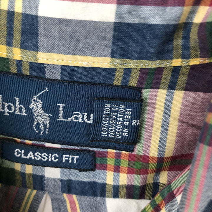 Ralph Lauren Classic Fit short sleeve button down check shirt, men's size XL cotton multicolor Vintage Second Hand