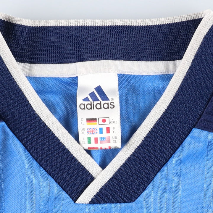 90s-00'S Adidas stripe pattern all-over print V-neck soccer uniform game shirt, men's size XL equivalent. polyester blue type Vintage Second Hand