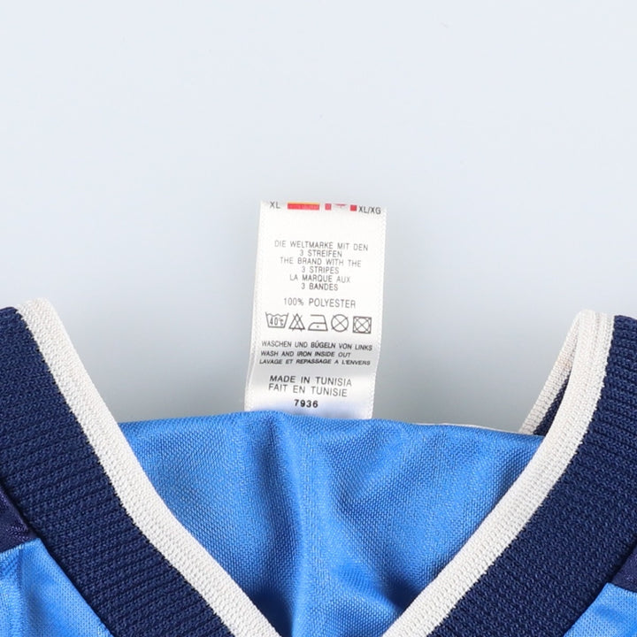 90s-00'S Adidas stripe pattern all-over print V-neck soccer uniform game shirt, men's size XL equivalent. polyester blue type Vintage Second Hand