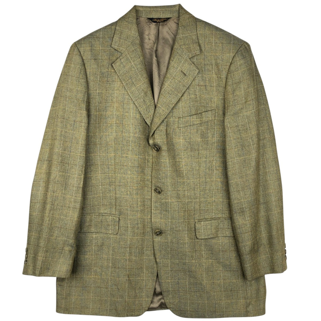 Brooks Brothers Check Pattern Silk Tailored Jacket, Men's Size L (approx.) silk Khaki type sage green Vintage Second Hand