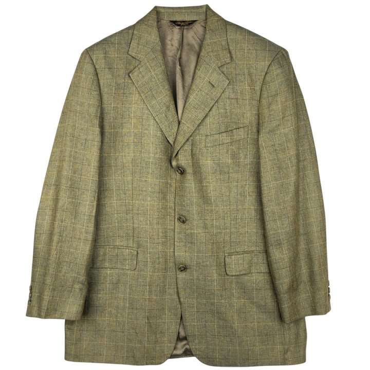 Brooks Brothers Check Pattern Silk Tailored Jacket, Men's Size L (approx.) silk Khaki type sage green Vintage Second Hand