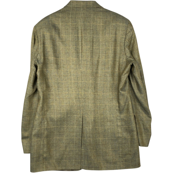 Brooks Brothers Check Pattern Silk Tailored Jacket, Men's Size L (approx.) silk Khaki type sage green Vintage Second Hand