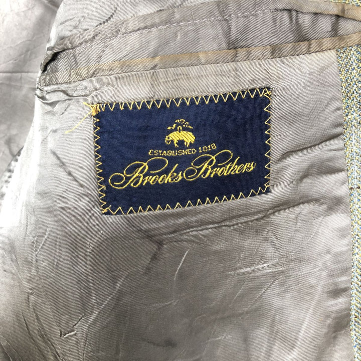Brooks Brothers Check Pattern Silk Tailored Jacket, Men's Size L (approx.) silk Khaki type sage green Vintage Second Hand