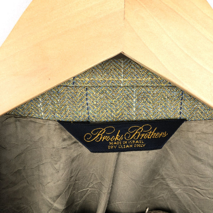 Brooks Brothers Check Pattern Silk Tailored Jacket, Men's Size L (approx.) silk Khaki type sage green Vintage Second Hand