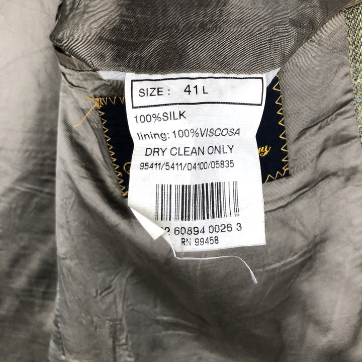Brooks Brothers Check Pattern Silk Tailored Jacket, Men's Size L (approx.) silk Khaki type sage green Vintage Second Hand