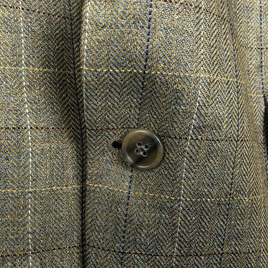 Brooks Brothers Check Pattern Silk Tailored Jacket, Men's Size L (approx.) silk Khaki type sage green Vintage Second Hand