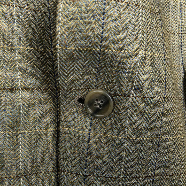 Brooks Brothers Check Pattern Silk Tailored Jacket, Men's Size L (approx.) silk Khaki type sage green Vintage Second Hand