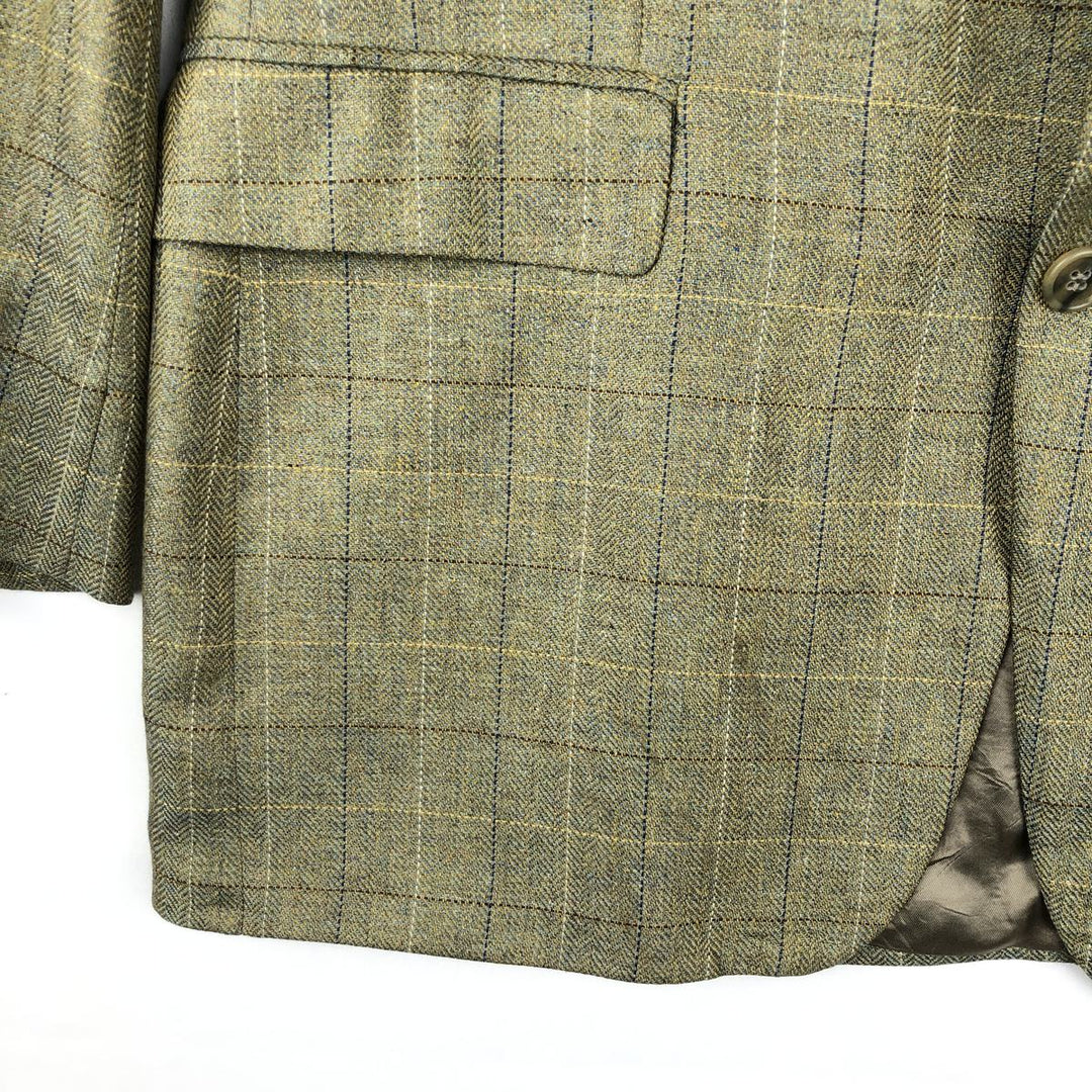 Brooks Brothers Check Pattern Silk Tailored Jacket, Men's Size L (approx.) silk Khaki type sage green Vintage Second Hand