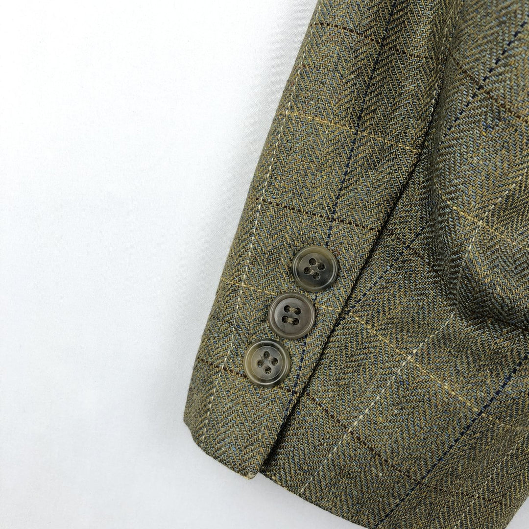 Brooks Brothers Check Pattern Silk Tailored Jacket, Men's Size L (approx.) silk Khaki type sage green Vintage Second Hand