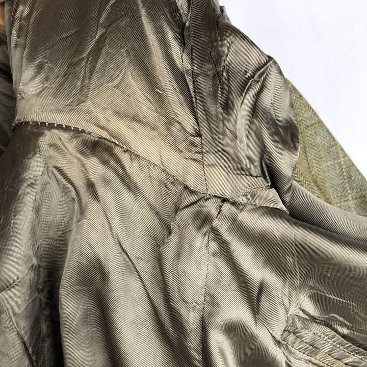 Brooks Brothers Check Pattern Silk Tailored Jacket, Men's Size L (approx.) silk Khaki type sage green Vintage Second Hand