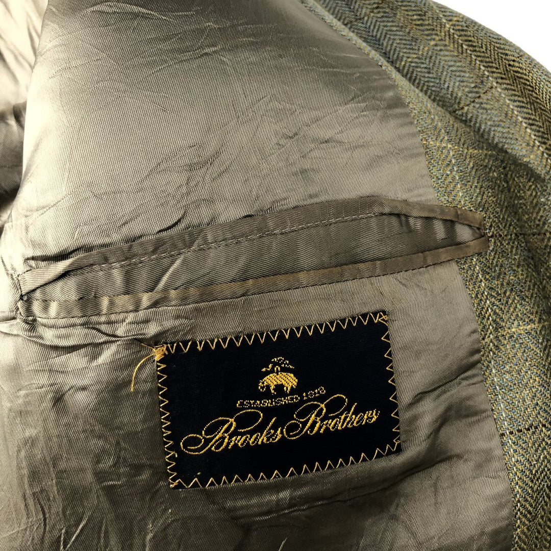 Brooks Brothers Check Pattern Silk Tailored Jacket, Men's Size L (approx.) silk Khaki type sage green Vintage Second Hand