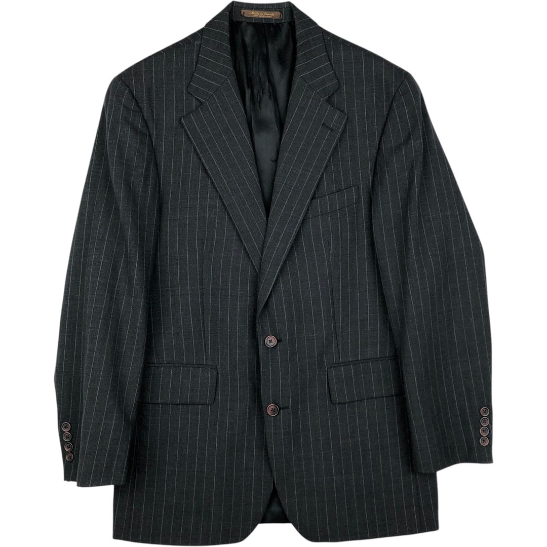 80s-90'S Ralph Lauren POLO UNIVERSITY CLUB Stripe Pattern Wool Tailored Jacket, Made in Canada, Men's Size L (approx.) wool gray type Vintage Second Hand