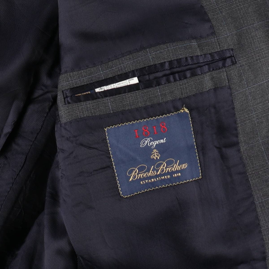 Brooks Brothers 1818 Regent Check Pattern Wool Tailored Jacket, Made in Italy, Men's Size M (approx.) wool gray type Vintage Second Hand