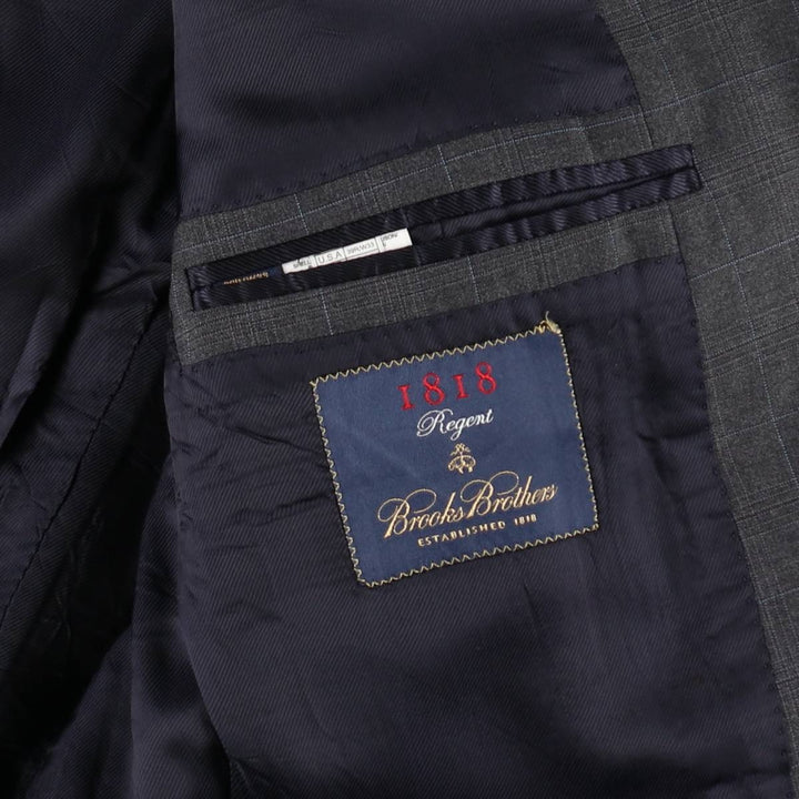 Brooks Brothers 1818 Regent Check Pattern Wool Tailored Jacket, Made in Italy, Men's Size M (approx.) wool gray type Vintage Second Hand